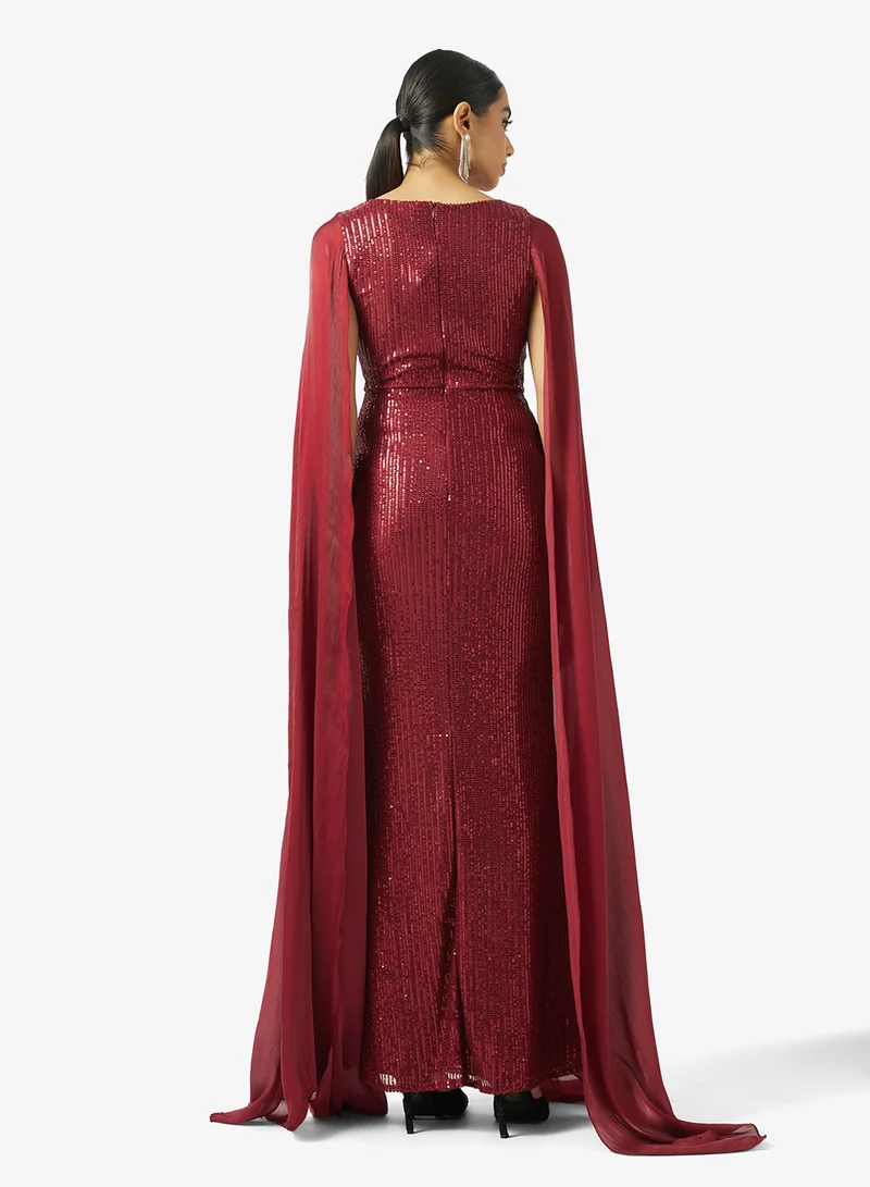 خزانة Shimmer Dress With Exaggerated Sleeves